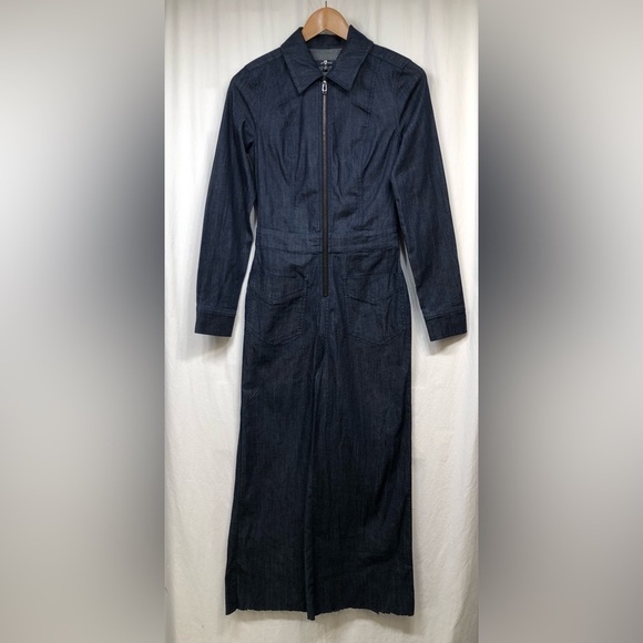 7 for all Mankind Denim Jumpsuit Zip Front Long Sleeve Bootcut XS - Picture 1 of 16